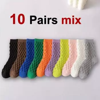 10 пар женских носков средней длины карамельного цвета, модные, цветные, с трехмерным принтом, удобные, дышащие, повседневные носки One Size
