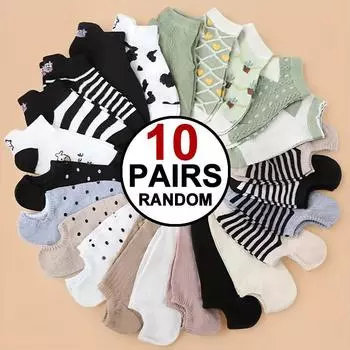 10 пар женских полосатых вязаных носков, удобные, из смеси полиэстера и спандекса, впитывающие пот, дышащие, модные носки до щиколотки One Size