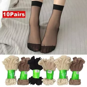 10 пар женских повседневных летних сексуальных ультратонких прозрачных шелковых носков с кристаллами для женщин, короткие носки one size(10Pair чёрный