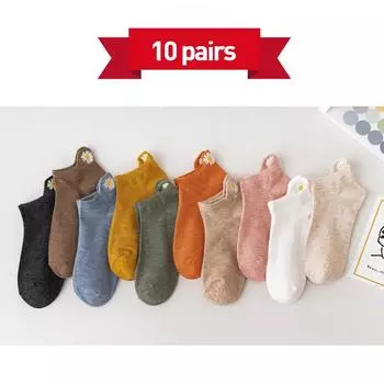 10 пар женских весенних и летних носков с лозунгами в виде хризантем, милых, модных, удобных, в стиле колледжа, с тканевыми этикетками