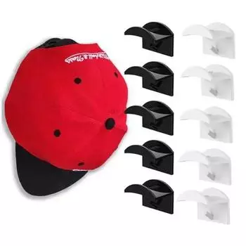 10 Pcs Caps Holder Hat Rack Adhesive Wall Hook Baseball Cap Free Punching and Pasting Portable Door Wardrobe Hooks Clothing Home