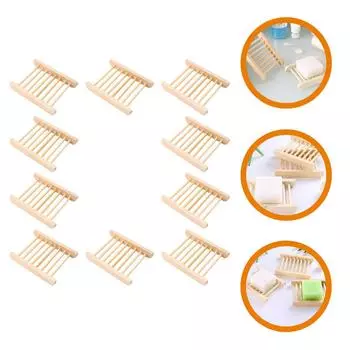 10 Pcs Dish Wooden Soap Holder Large No Punching Drain Rack Bathroom Wooden Natural Holder Shower Storage Tray Box