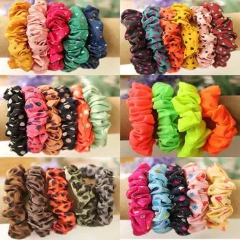 10 pcs Girl Elastic Hairband Polka Dot Printed Scrunchie Hair Rope Heairwear 10PCS 8