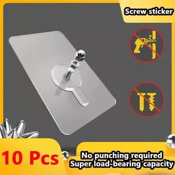 10 Pcs Punch-Free Screw Stickers Wall Picture Non-Marking Hook Invisible Traceless Picture Hanging Kitchen Bathroom Hanger Hook 10 Pcs