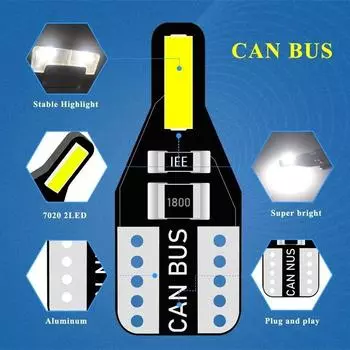 10 PCS T10 W5W LED Canbus 194 168 7020 Cob 2SMD Car Interior Lights Reading Lamp Wedge Bulb White Error Free 10 PCS белый