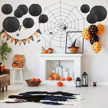 10 черных круглых бумажных фонариков - классический китайский и японский стиль для дня рождения, свадьбы, декора на Хэллоуин | Питание не требуется