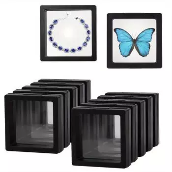 10 шт. Защитный чехол с 3D-плавающей рамкой, черной рамкой для дисплея и прозрачной подставкой для образца ювелирной медали 10pcs black 7*7*2cm