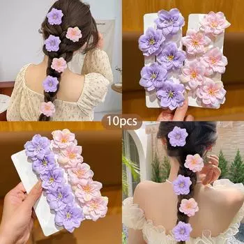 10 Pink Purple Sweet Flower Hair Clips for Daily Use Hair Accessories Size fits all