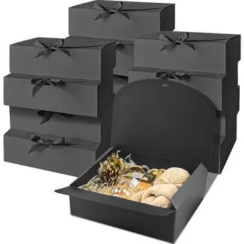 10 подарочных коробок с крышками, 10,63x7,87x3,15 дюйма, черная бумажная подарочная коробка с лентой, коробка для предложения руки и сердца подружки невесты на свадебную вечеринку, изготовление подарков чёрный