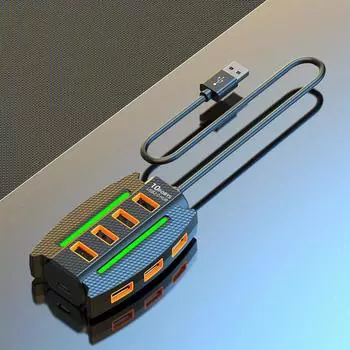 [10-портовый высокоскоростной USB-концентратор] 1 шт. высокоскоростной 10-портовый USB 2.0-концентратор с RGB-подсветкой, многопортовым разветвителем и передачей данных чёрный