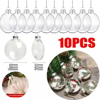 10 прозрачных пластиковых шариков, овальные плоские рождественские безделушки, заполняемые украшения для рождественской елки 60mm-10pcs