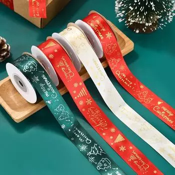 10 ярдов 2,5 см Рождественские ленточные банты для упаковки подарочной коробки, украшения, упаковки торта, букета, принадлежностей для новогодней вечеринки 2025 года Red-1