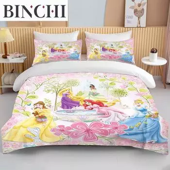 10 размеров Комплект постельного белья с принтом принцессы Диснея, мультяшный аниме-комплект постельного белья из микрофибры, наволочка для взрослого, покрывало для спальни, пододеяльник EU single(135x200cm)