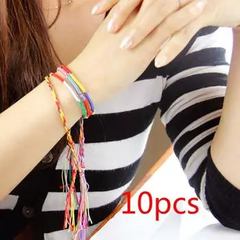 10 разноцветных нитяных браслетов дружбы, плетеных в стиле хиппи