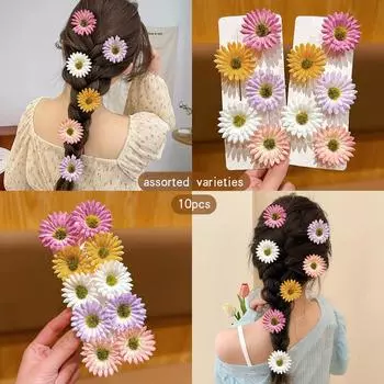10 разноцветных случайных заколок для волос в виде цветов для ежедневного использования в качестве аксессуаров для волос Size fits all