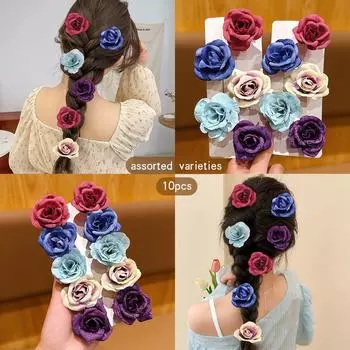 10 разноцветных случайных заколок для волос в виде цветов для ежедневного использования в качестве аксессуаров для волос Size fits all