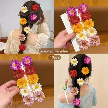 10 разноцветных случайных заколок для волос в виде цветов для ежедневного использования в качестве аксессуаров для волос Size fits all
