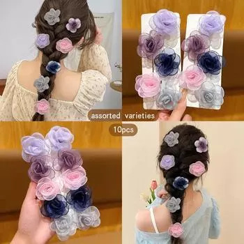 10 разноцветных случайных заколок для волос в виде роз, милые и стильные аксессуары для волос на каждый день