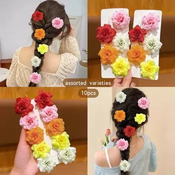10 разноцветных случайных заколок для волос в виде цветов для ежедневного использования в качестве аксессуаров для волос Size fits all