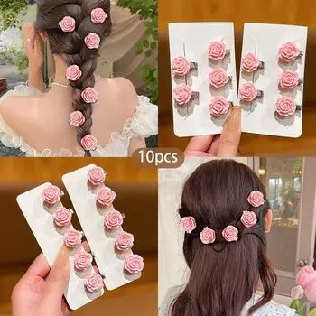10 розовых милых цветочных заколок для волос, маленьких и симпатичных, подходящих для ежедневного использования в качестве аксессуаров для волос