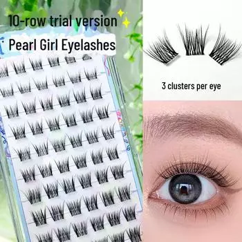 «10-рядные накладные ресницы для девочек с жемчужным клеем»: Натуральный одиночный кластер, мультяшный стиль для простоты использования.