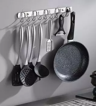 10-рядный кухонный настенный крючок из нержавеющей стали, стеллаж для хранения посуды, пробойник, бесплатный шпатель, ложка, подвесной крючок, крючок для ванной комнаты, пальто, полотенца