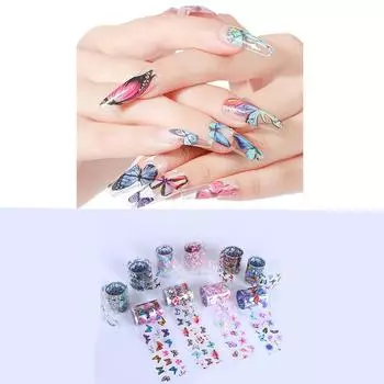 10 рулонов голографической переводной фольги для дизайна ногтей, наклейки, цветочные, звездные, AB-бумага для обертывания