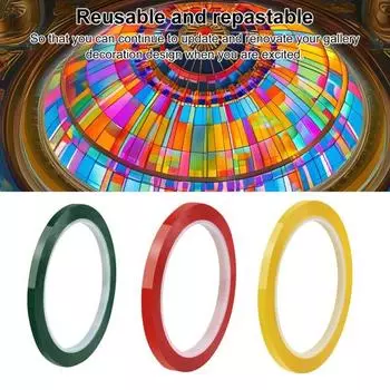 10 рулонов ПЭТ-липкой ленты для витражей, направляющие линии, 3 мм, 164 фута, водонепроницаемая красный