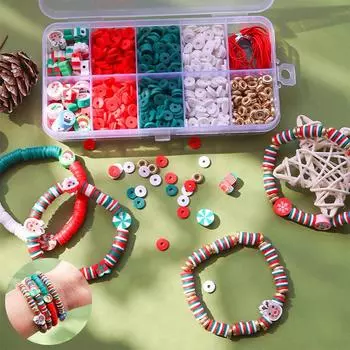 10 сеток, красочные самодельные браслеты, ожерелья, изготовление украшений на рождественскую тематику, набор для бисероплетения из мягкой глины