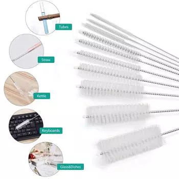 10 Sets Multi-functional Stainless Steel Household Bottle Brush Portable Cleaning Glass Cleaning Tube Cleaning Brush Set белый