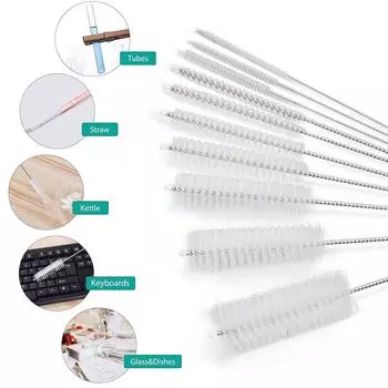 10 Sets Multi-functional Stainless Steel Household Bottle Brush Portable Cleaning Glass Cleaning Tube Cleaning Brush Set белый
