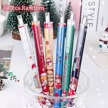 10 шариковых ручек в рождественском стиле с мультяшным рисунком, шариковая ручка с гладким письмом и черными чернилами для ежедневного использования, идеальный подарок на праздник