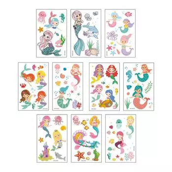 10 Sheets Cartoon Tattoos Stickers Printed Girls Ski Decal Adorable Temporary Sticker Body Ornament Dressing Decor Set