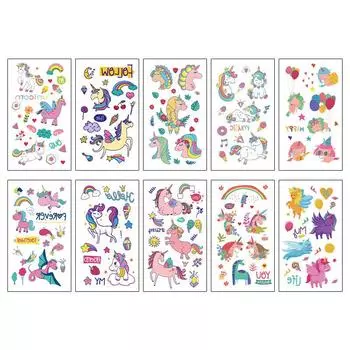 10 Sheets/Pack Kids Cartoon Fake Tattoo Stickers for Children Creative Water Transfer Printing DIY Temporary Tattoo