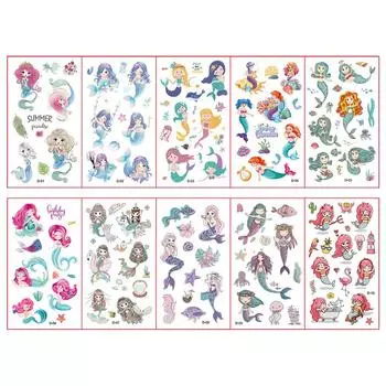 10 Sheets/Set Children s Cartoon Mermaid Tattoo Stickers Waterproof Cute Funny One-time False Tattoo for Kids Girls Gift