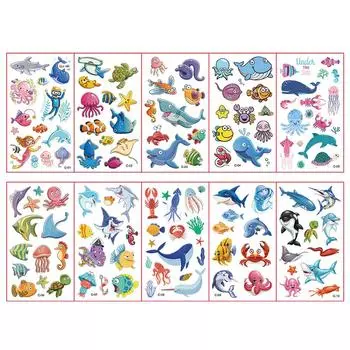 10 Sheets/Set Ocean Fish Whale Fake Tattoo Stickers Cartoon Marine Life Temporary Tattoos Kids DIY Body Arms Art Tattoo Sticker