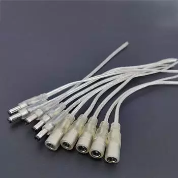 10 шт., 0,2 м, прозрачный адаптер питания постоянного тока, мужской и женский, косичка, удлинительный кабель 5,5x2,1 мм, 5 В, 12 В, разъем 20AWG, 5A, шнур для светодиодной ленты DC male