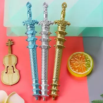 10 шт. 0,5 мм креативная ручка-меч в форме пагоды, гелевая ручка в форме ретро-оружия, симпатичная канцелярская ручка на водной основе, офисная ручка для подписи золотистый