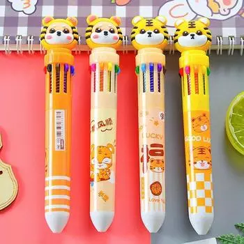 10 шт. 0,5 мм шариковых ручек в форме тигра десяти цветов, цветные ручки для настольных книг, креативные канцелярские принадлежности, многоцветные шариковые ручки, ручки 10 цветов random style