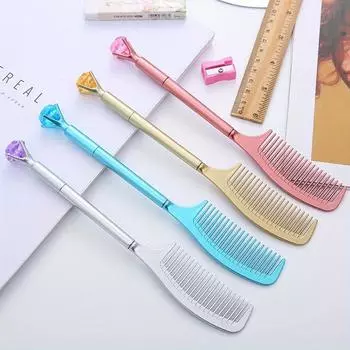 10 шт. 0,5 мм высококачественная гелевая ручка в форме расчески с имитацией бриллианта, симпатичная канцелярская ручка, офисные принадлежности игла-трубка ручка для подписи красный