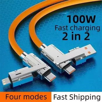 10 шт. 100 Вт 4 в 1 кабель для быстрой зарядки для iPhone Type-C USB портативный кабель для зарядки для iPhone Xioami Samsung Huawei Vovo 1m чёрный