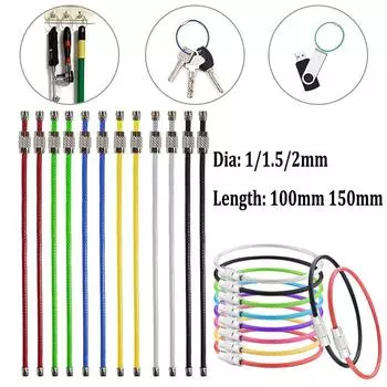 10 шт. 10/15/20 см брелок для ключей из нержавеющей стали, веревка, проволочная петля, винт, замок, кольца для гаджетов, брелок для ключей, круг, лагерная веревка, фитинги Green-1x100mm