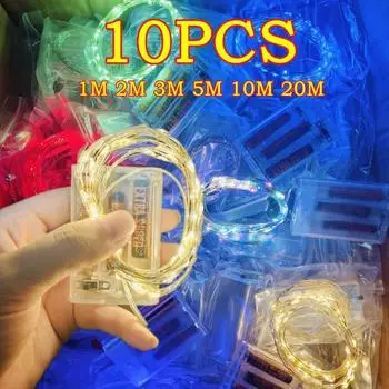 10 шт. 10/20 м гирлянды медно-серебряная проволока батарейный блок светодиодные гирлянды для рождественской спальни вечеринки свадебного украшения подарки 1M(No Battery)