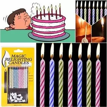 10 шт. 10 шт. Забавный трюк, зажигание свечей, декор для торта на день рождения, шутка на вечеринку, рождественский подарок разноцветный