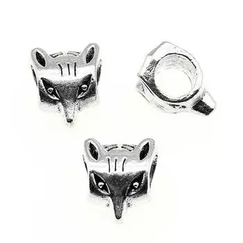 10 шт., 10x9x6 мм, европейские бусины с большими отверстиями в стиле лисы, античное серебро, подарки для мужчин, бренд: WYISYWG