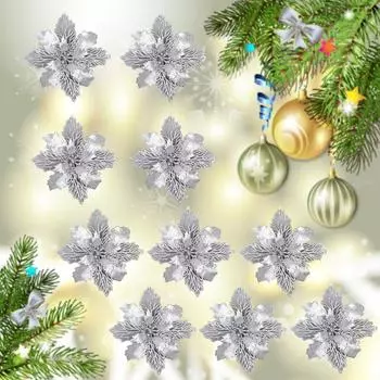 10 шт. 11 см большой искусственный блестящий цветок елочные подвески украшение своими руками украшение для рождественской вечеринки золотой