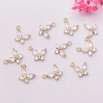 10 шт. 14-каратного золота с микро-инкрустацией циркония аксессуары маленькая бабочка браслет подвеска DIY ожерелье серьги кулон материал кулон