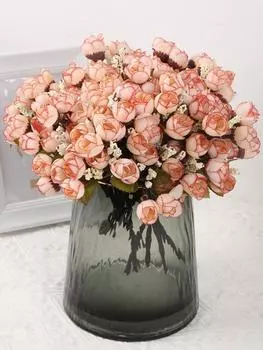 10 шт. 15 головок/пучок искусственных бутонов роз, мини-маленьких бутонов роз, шелковые искусственные цветы для DIY, свадьбы, дома, рождественского декора, цветочные подарки, реквизит для фотографий коричневый