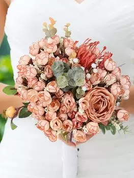 10 шт. 15 головок/упаковка Мини-розы с маленькими бутонами, искусственные шелковые цветы для самостоятельного изготовления, свадебного, домашнего, рождественского декора, цветочных подарков, реквизита для фотосъемки коричневый