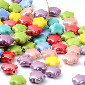 10 шт. 15 мм красочные блестящие блестящие бусины в форме цветка звезды из фарфора для изготовления ювелирных изделий своими руками A10